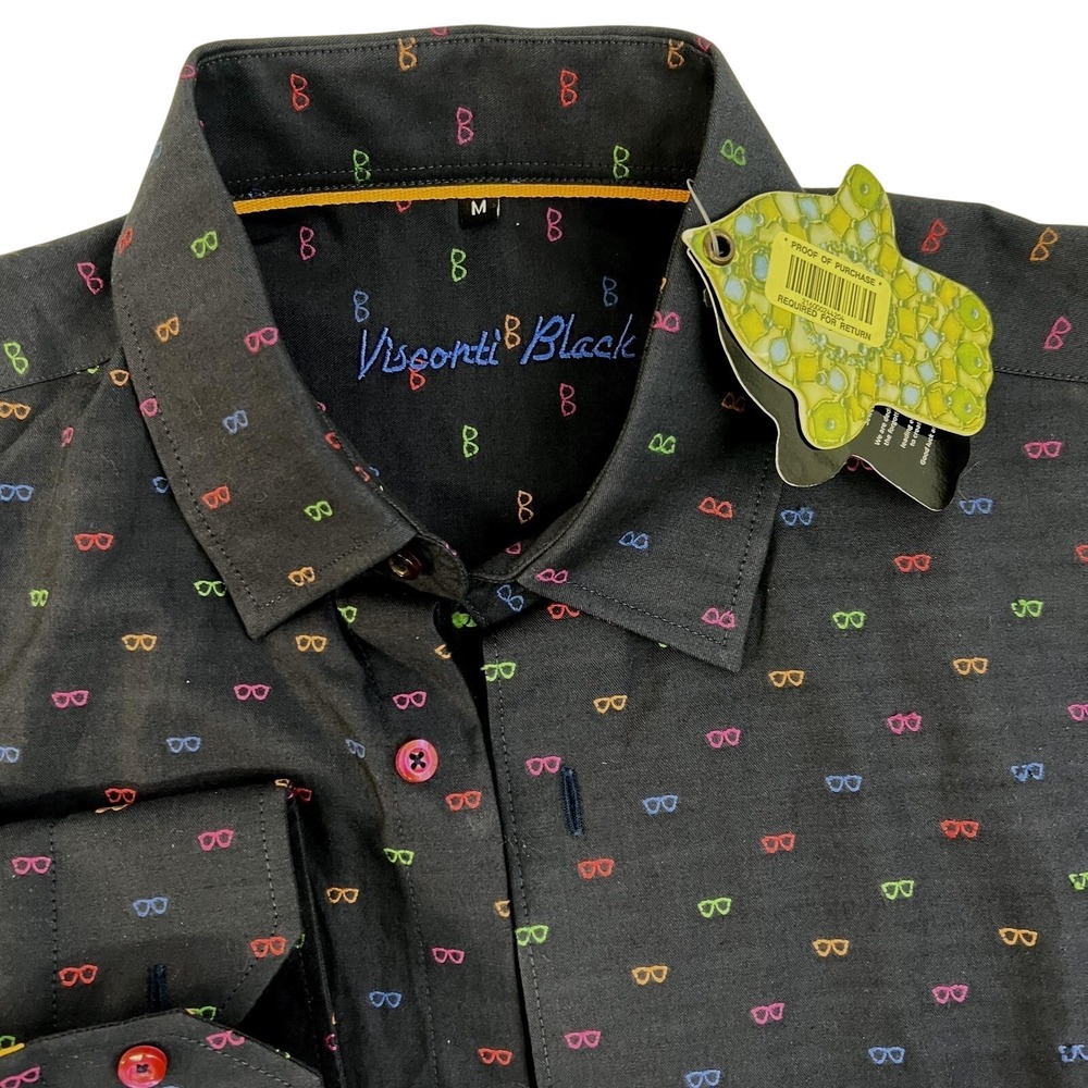 Visconti Black Shirt Mens M Black Eyeglasses All Over Print Limited Edition